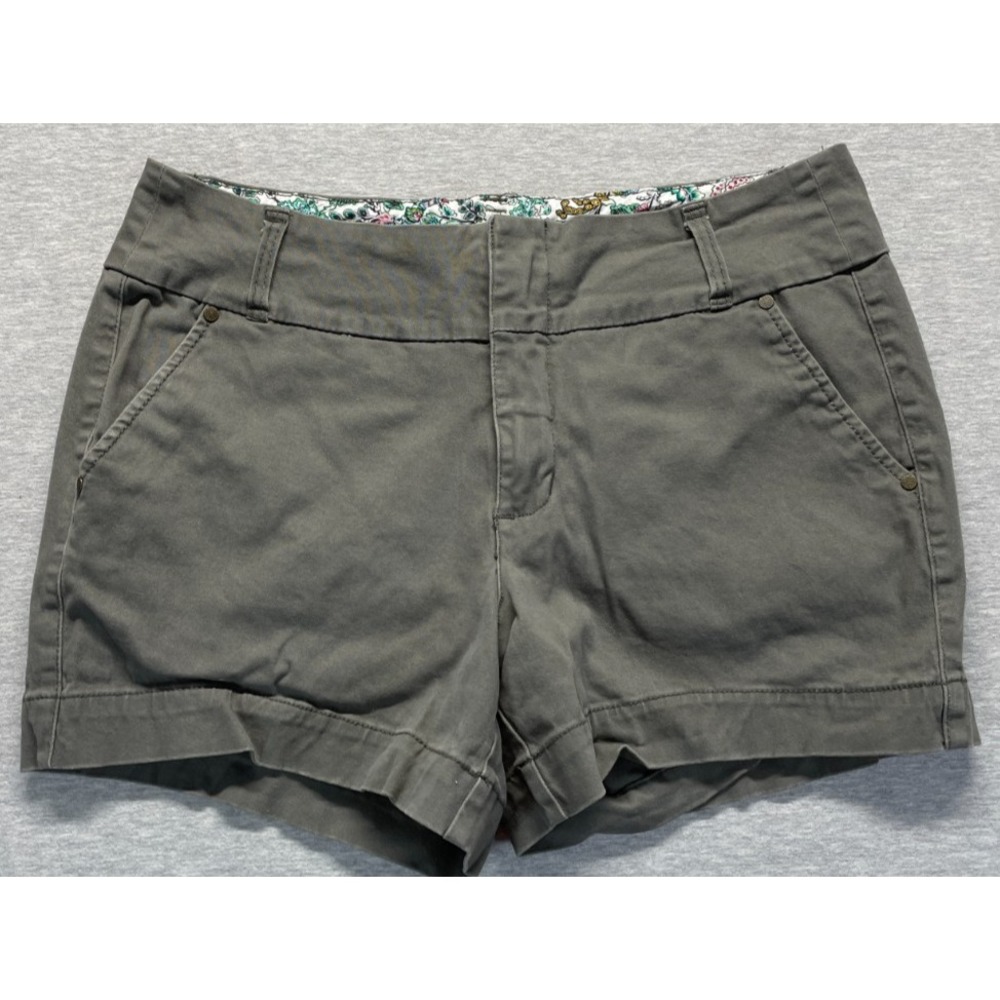One 5 One Chino Shorts Womens 16 Olive Green Cotton Stretch Slash Pockets